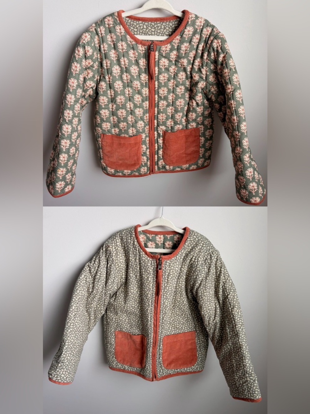 Little Cotton Clothes Quilted Floral Jacket with Rust Trim